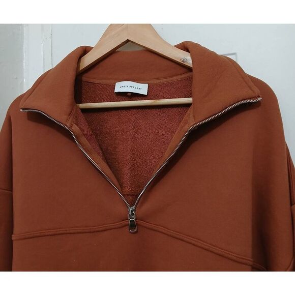 Ninety percent womens xl oversized 100% organic cotton sweatshirt rust brown - Picture 4 of 10